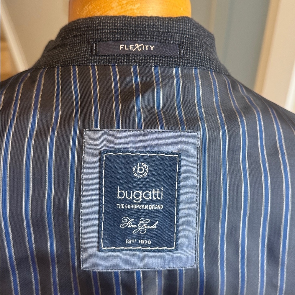 Bugatti Flexcity Blue Charcoal Blazer – Size 42R – Wool Blend Elbow Patch - Picture 10 of 11